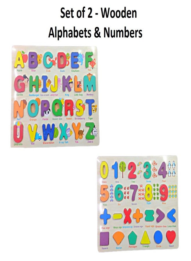 FI - FLICK IN 2 Pcs Wooden Capital Alphabet & Number Signs Puzzle for 3 Year Kids Educational Learning Tray Games Toy for Kids (Pack of 2, Multicolor) - Image 2